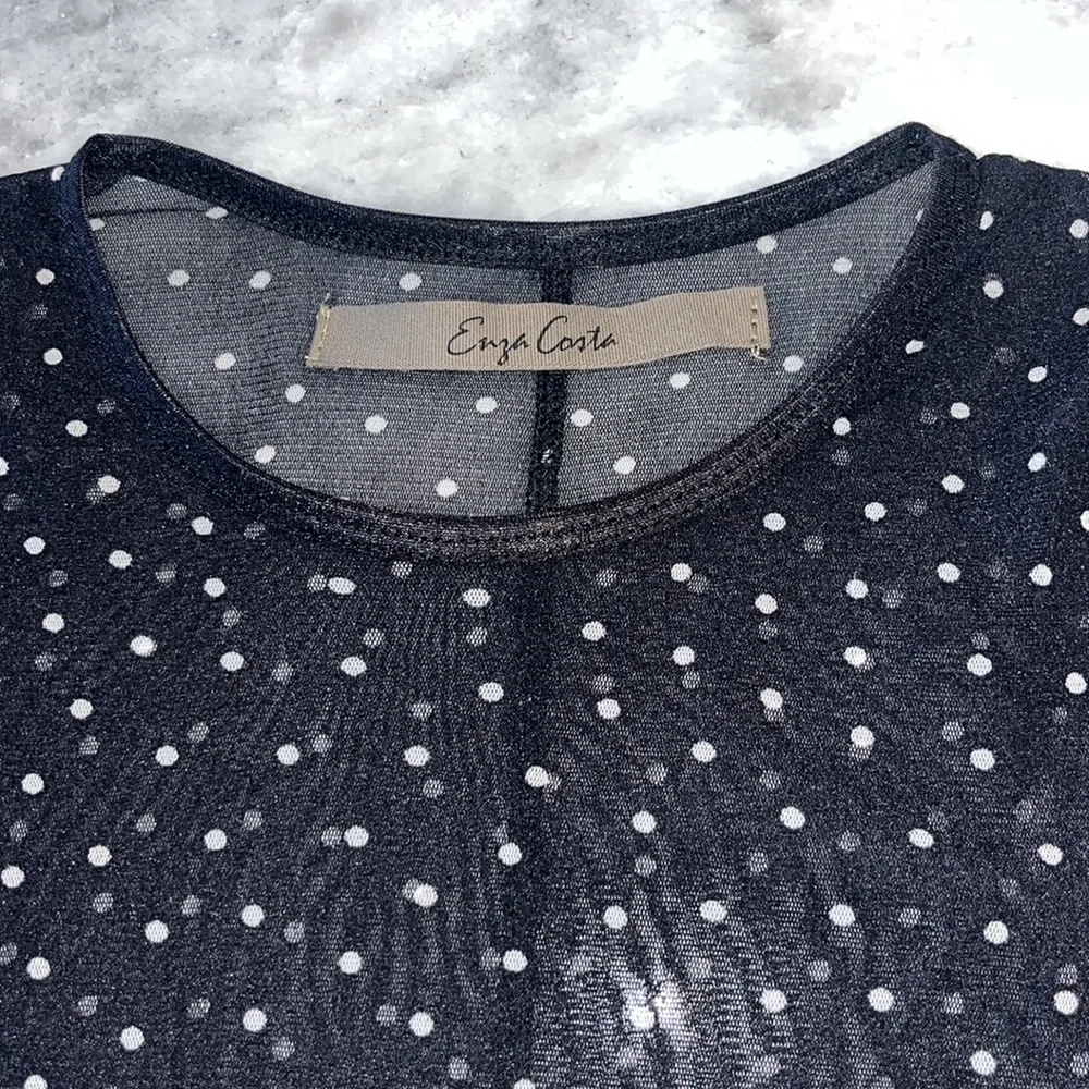 Enza Costa Sheer Crewneck Long Sleeve Polkadot Top - Picture 4 of 7